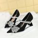 2905-H72 Korean Version Light Luxury Pointed Toe Wedge Heel With Water Diamond Bow Decoration Contrasting Color Design_vogvips.com