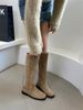Korean High Boots For Women, Square Toe, 2024 Autumn New Long Over-the-Knee Versatile Riding Boots, Suede Slip-On_vogvips.com