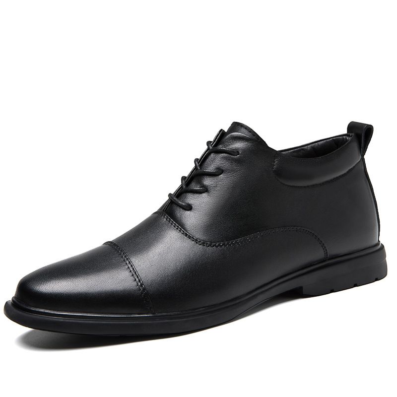 Male Round Head Shallow Mouth First Layer Work Leather Shoes Lace-up Casual Men Professional Formal Men_vogvips.com
