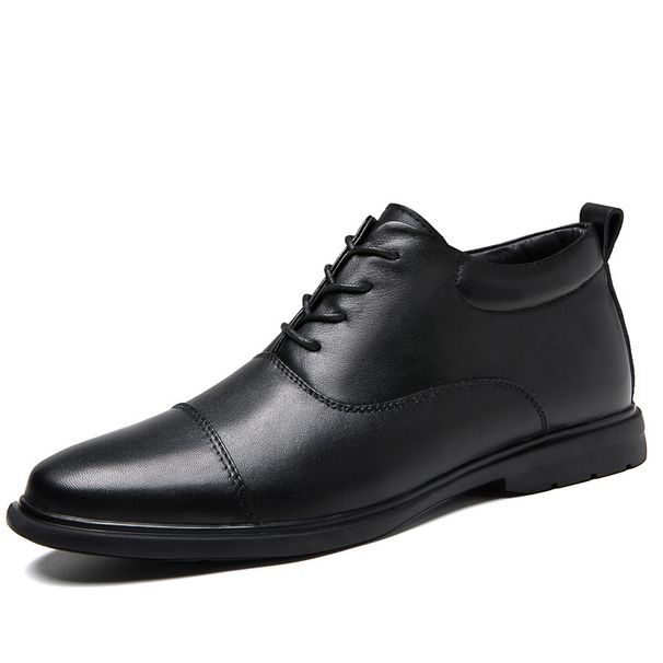 Male Round Head Shallow Mouth First Layer Work Leather Shoes Lace-up Casual Men Professional Formal Men_vogvips.com
