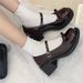 High-heeled Mary Jane Shoes Women's Bow Beautiful Round Head British Style Small Leather Shoes_vogvips.com