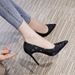 High Pointed Toe 2025 New Spring And Autumn All-match Sexy Thin Heels Shallow Mouth Single Black Work Shoes Women_vogvips.com