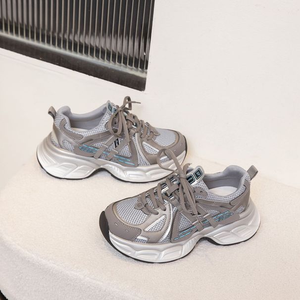 Dad's Shoes, Women's 2025 Spring New Korean Version, Versatile, Small, Lightweight, Height Increasing, Thick Sole, Eye-catching, Small Sports Shoes,_vogvips.com
