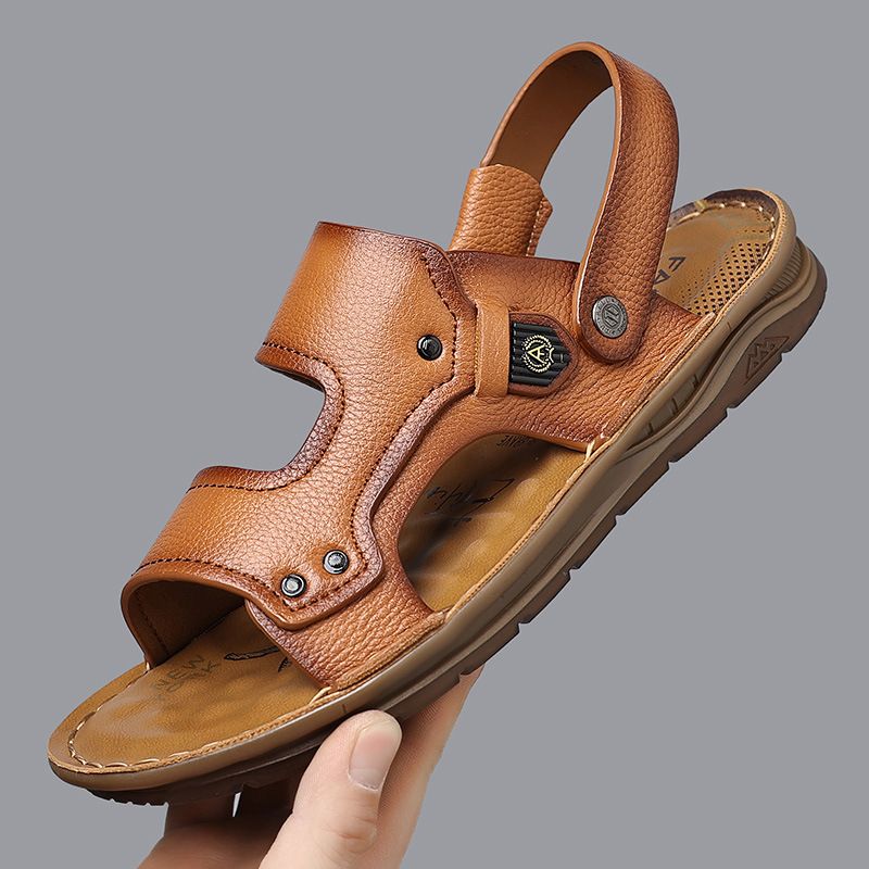 Sandals Summer 2025 New Style, Breathable Sandals External Wear, Genuine Leather Slippers, Cowhide Sole Beach Shoes For_vogvips.com