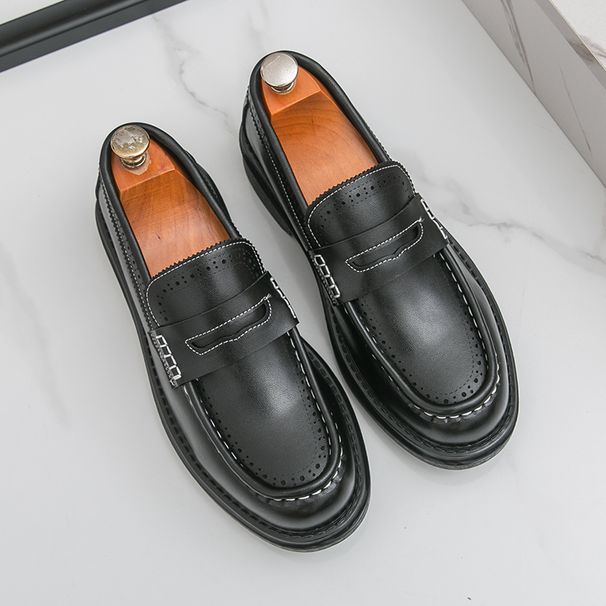 Men's British Fashion Black And White Color-blocking Tassel Thick-soled Heightened With One Foot, Korean Casual Round-toe Business Men's Shoes_vogvips.com