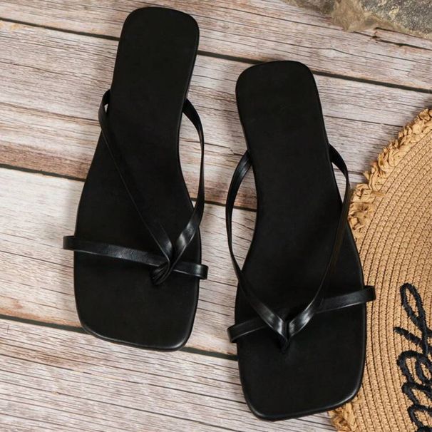 New Clip-toe Beach Holiday Soft Bottom Flat Square Head Women Sandals Slippers_vogvips.com