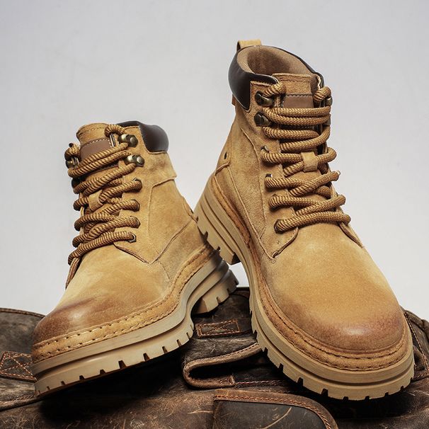 Putian New Martin For Men, Autumn And Winter Genuine Leather High-top Boots, British Style Fleece-lined Yellow Work_vogvips.com