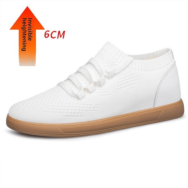 Explosive Lying Woven Shoes Sports And Leisure Board Shoes Non-slip Bee Tendon Invisible Inner Height Increase Lying Woven Small White Men's Shoes_vogvips.com