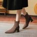 Pointed Toe Ankle Boots For Women With Chunky Heels, 2024 New Women's Boots, Mid-Heel Fashion Boots, Patchwork British Style Retro_vogvips.com