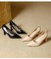 Nude Color Pointy Thick Heel Heel Heel Female Shallow Mouth Soft Leather Match Skirt Not Tired Foot Single Shoe_vogvips.com