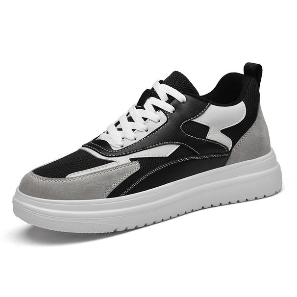Height-increasing Leisure Sports Board Shoes Two-layer Cowhide Splicing Mesh White Shoes_vogvips.com