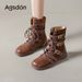 Women Boxing Boots Augu Shiden Boxing For Women 2025 New Autumn Winter Thick Sole Melard Mid-Calf Wtern Short Boots High-Top Training_vogvips.com