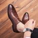Euro Step Men's Leather Korean Trend Brogue British Style Business Formal Casual Fashion Hairstylist Wedding Shoes_vogvips.com