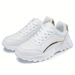 Women's Solid Color Casual Sneaker, Lace-up Lightweight Soft Sole Walking Shoes, Low-Top Comfortable Training Shoes_vogvips.com