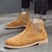 Men's Genuine Leather Chelsea Boots - Round Toe Slip-On Work Boots With Anti-Slip TPR Sole For Casual & Outdoor Wear (Available In Brown & Khaki)_vogvips.com