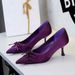2632-5 European American Style Banquet Pointed-toe High-heeled For Women, With Thin Heels, Satin Material, Versatile Bow_vogvips.com