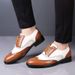 Euro Step Autumn New Brogue For Men, Carved Color Block, Large Size, Youth Versatile, Business Formal Men's Leather Shoes Trend_vogvips.com