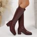 Women's Plus Size Over-the-Knee High Top Riding Boots Square Toe Chunky Heel Slimming PU Suede Autumn Winter Black Cowboy Boots_vogvips.com