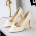Bow Stiletto High Heels Women's French Patent Leather Glossy Pointed Single Shoes Women_vogvips.com