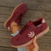 Women's Burgundy Monogram Retro Lace-up Trainers Spring Casual Plus-Size Color-Block Sneakers Lace-Up Thick-Soled Sports_vogvips.com