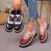 Women's plus Size Low Top Platform Shoes Lace-Up Leather Single Autumn Printed New Style_vogvips.com