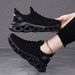 Women's Wide Width Platform Sneakers - Knit Mesh Breathable Slip-On Shoes With Twisted Sole Design For Casual Comfort_vogvips.com