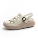 Sandals Women's Leather Surface Flat Bottom Bag Head Soft Sole Maternity Shoes Casual Wear Color Matching Beach Sandals_vogvips.com