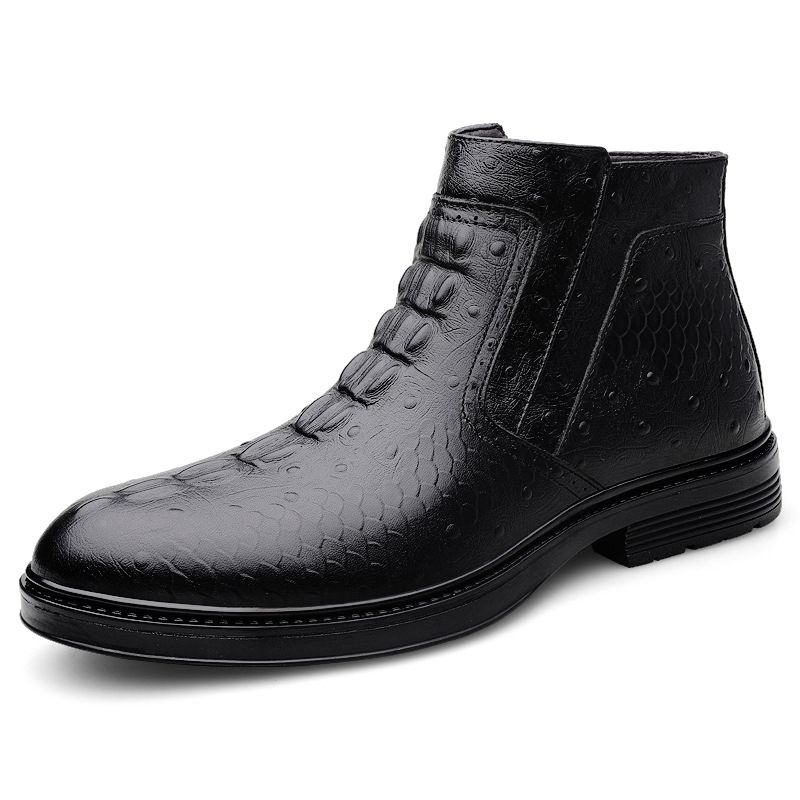 Men's Shoes Casual Leather Shoes Men's Soft-soled Lazy Shoes Warm Velvet Short Boots High-top Tooling Shoes Leather Shoes_vogvips.com