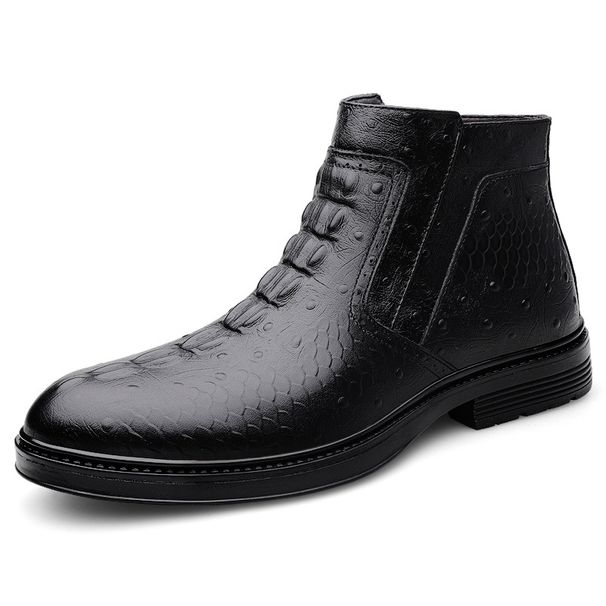 Men's Shoes Casual Leather Shoes Men's Soft-soled Lazy Shoes Warm Velvet Short Boots High-top Tooling Shoes Leather Shoes_vogvips.com
