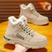 Men's Winter Fleece-Lined High-Top Work Shoes, Trendy Versatile Slip-Resistant Thickened Warm Cotton Shoes, Short Boots,_vogvips.com