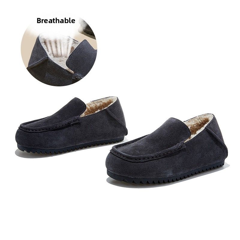 Genuine Leather Two Warm Wool Shoes, One Foot Of Flat Cotton Single Shoes, Women's Casual Women's Shoes_vogvips.com
