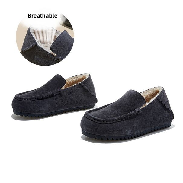 Genuine Leather Two Warm Wool Shoes, One Foot Of Flat Cotton Single Shoes, Women's Casual Women's Shoes_vogvips.com
