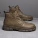 Men's Genuine Leather Martin Boots With Lace-Up Design, Rugged Work Boots For Outdoor & Casual Wear, Wide Sizes Available_vogvips.com