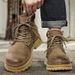 Men's Rugged Work Boots With Thick Sole & Fleece Lining - Genuine Leather Mid-Calf Martin Boots For Winter Comfort_vogvips.com