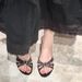 Round Rhinestone High Sandals Open Toe 2025 Summer One Strap Socialite Outdoor Wear Thin Heel Black Half Slippers_vogvips.com