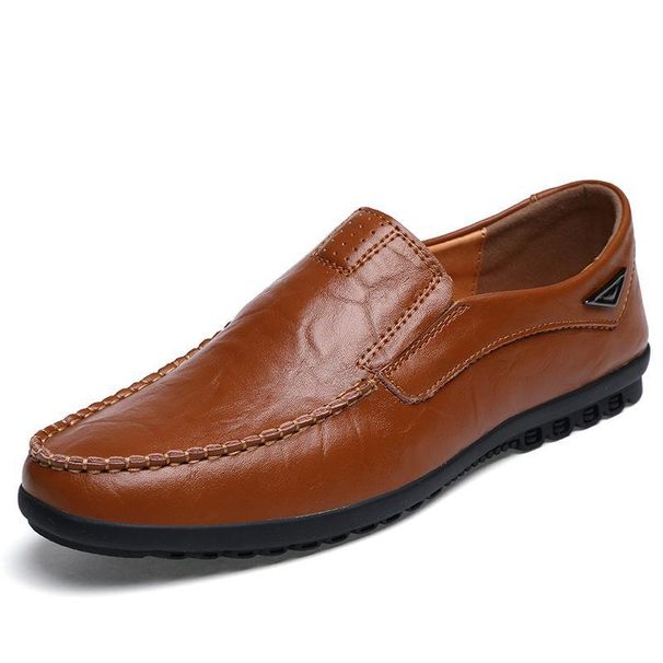 Summer Style Oversized Bean Genuine Casual Cowhide Men's Leather Shoes, One Foot Pedal Shoes_vogvips.com