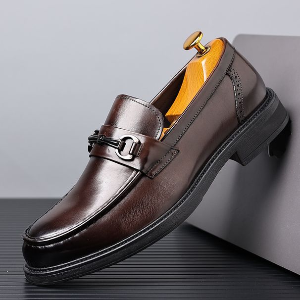 Top Layer Cowhide One Foot Loafers Business Formal Breathable Versatile Leather Men's Wedding Shoes_vogvips.com
