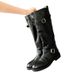 Autumn And Winter New Leg Essence Out On The Street~ Fashionable Round Toe Fashionable Belt Buckle Thick Heel Boots Female High Knight Boots_vogvips.com