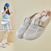 Little White Shoes Female Student Lazy One Pedal Half Tray Casual Shoes Street Shooting Shoes_vogvips.com