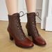 40-45 Foreign Trade Cross-Border Plus Size Women's Autumn Winter Color Block Cross Lace Mid-Heel Short Martin Boots H282_vogvips.com