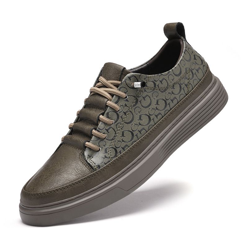 Round Head Shallow Mouth Breathable Casual Board Shoes Two-layer Cowhide Sewing Sole Wear-resistant And Durable Men's Sports Small Leather Shoes_vogvips.com