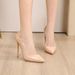 Nude High-heeled With An Elegant Deign, 2024 Patent V-cut New Model, Godde Pointed Toe Exy Oft Leather Lip-on_vogvips.com