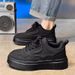Pure Black Men's Spring Non-Slip Wear-Resistant Thick-Soled Work Shoes Casual Versatile Breathable Sneakers_vogvips.com