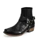 Mens Black Leather Western Shock Absorbing Cowboy Ankle Boots With Harness Strap_vogvips.com