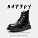 Retro Martin Boots Lace-up Locomotive Tooling Boots Thick-soled High-top Leather Shoes Black Short Boots_vogvips.com