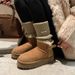 Fur And Leather Integrated Thick Soled Snow Boots With Winter Velvet And Thick Belt Buckle Cotton Shoes Short Boots_vogvips.com
