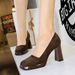 9987 High-end Square Toe Suede Women's Waterproof Platform, Thick Heel, Super, Single Shoes, Plain And Simple High_vogvips.com