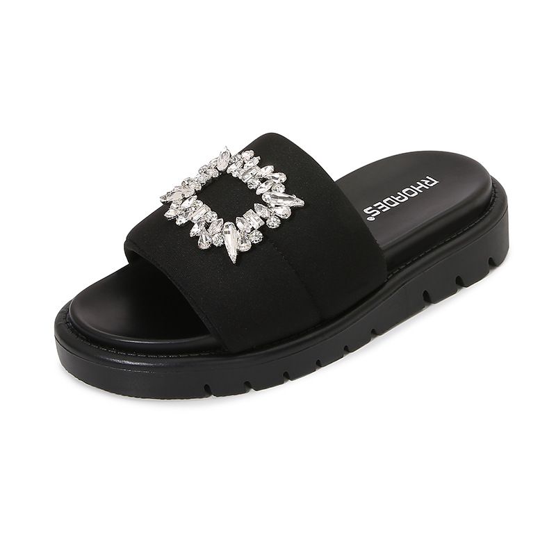 New Style Flat Bottom Fashionable Sandals For Women Diamond Buckle Lightweight Shoes Style Stepping Shit Shoes Shipping_vogvips.com