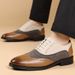 Men's Brogue Oxford Dress Shoes - Breathable Two-Tone Formal Shoes For Business & Casual Wear (White & Khaki, Sizes 38-48)_vogvips.com