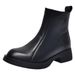 ShoeVault Genuine Leather Flat Round Toe Thick Short For Women 2024 Autumn Winter New Style Chunky Heel Soft Sole Single Versatile_vogvips.com